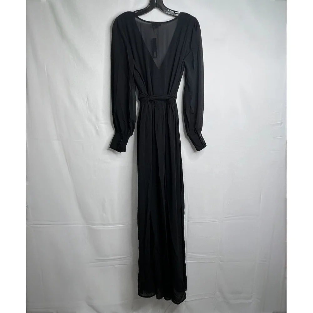 Miss Avenue Black Maxi Dress L Chiffon Overlay High Slits Formal Goth Whimsigoth